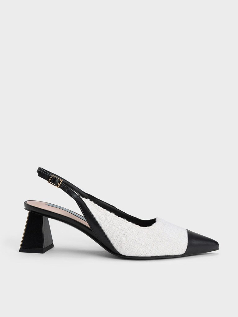 Tweed Toe Cap Slingback Pumps – White – CHARLES & KEITH Viet Nam – Shop ...