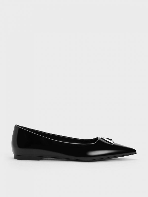 Trice Metallic Accent Pointed-Toe Flats – Black Box – CHARLES & KEITH ...